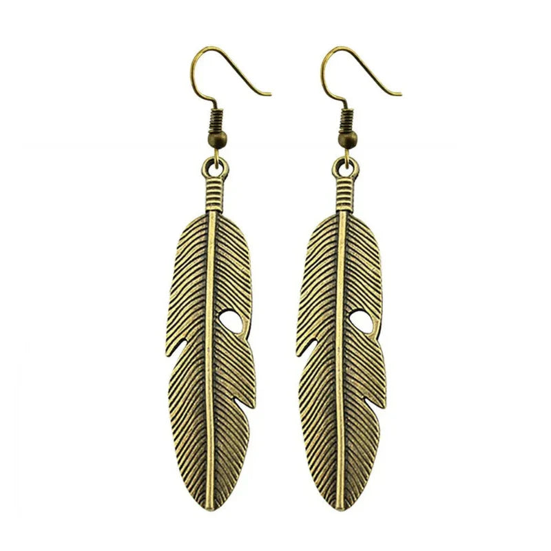 Women's Feather Drop Earrings bronze