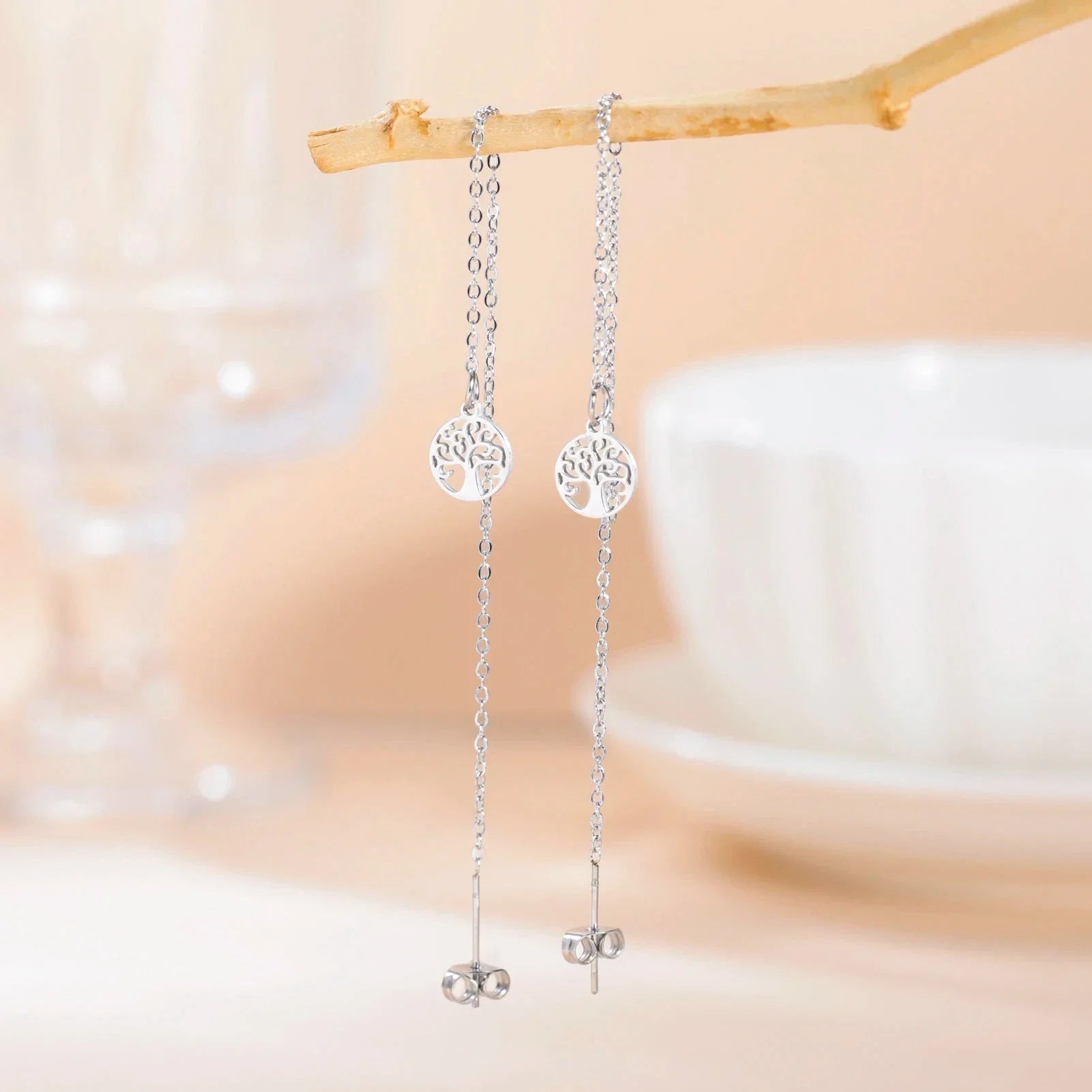 Tree of Life Drop Earrings for Women silver