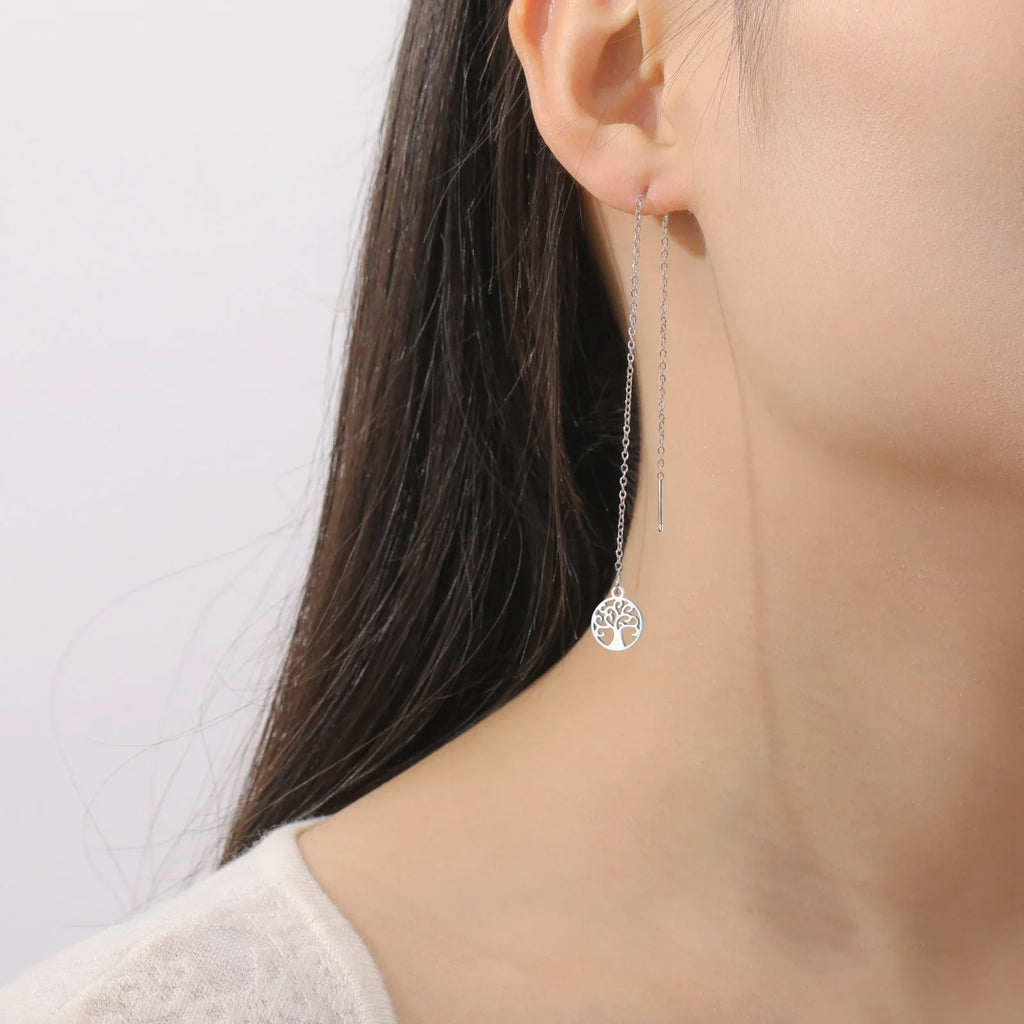 Tree of Life Drop Earrings for Women silver