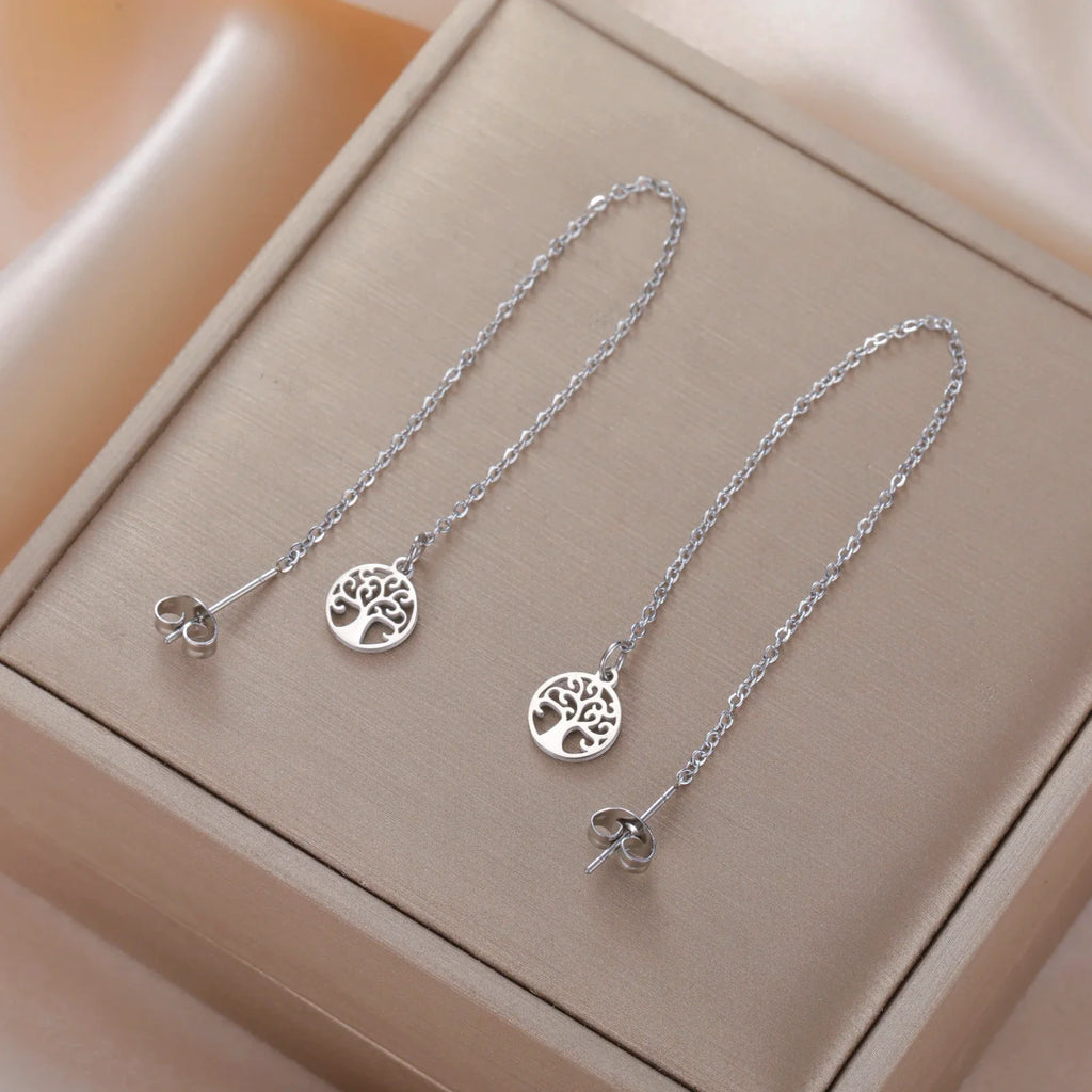 Tree of Life Drop Earrings for Women silver