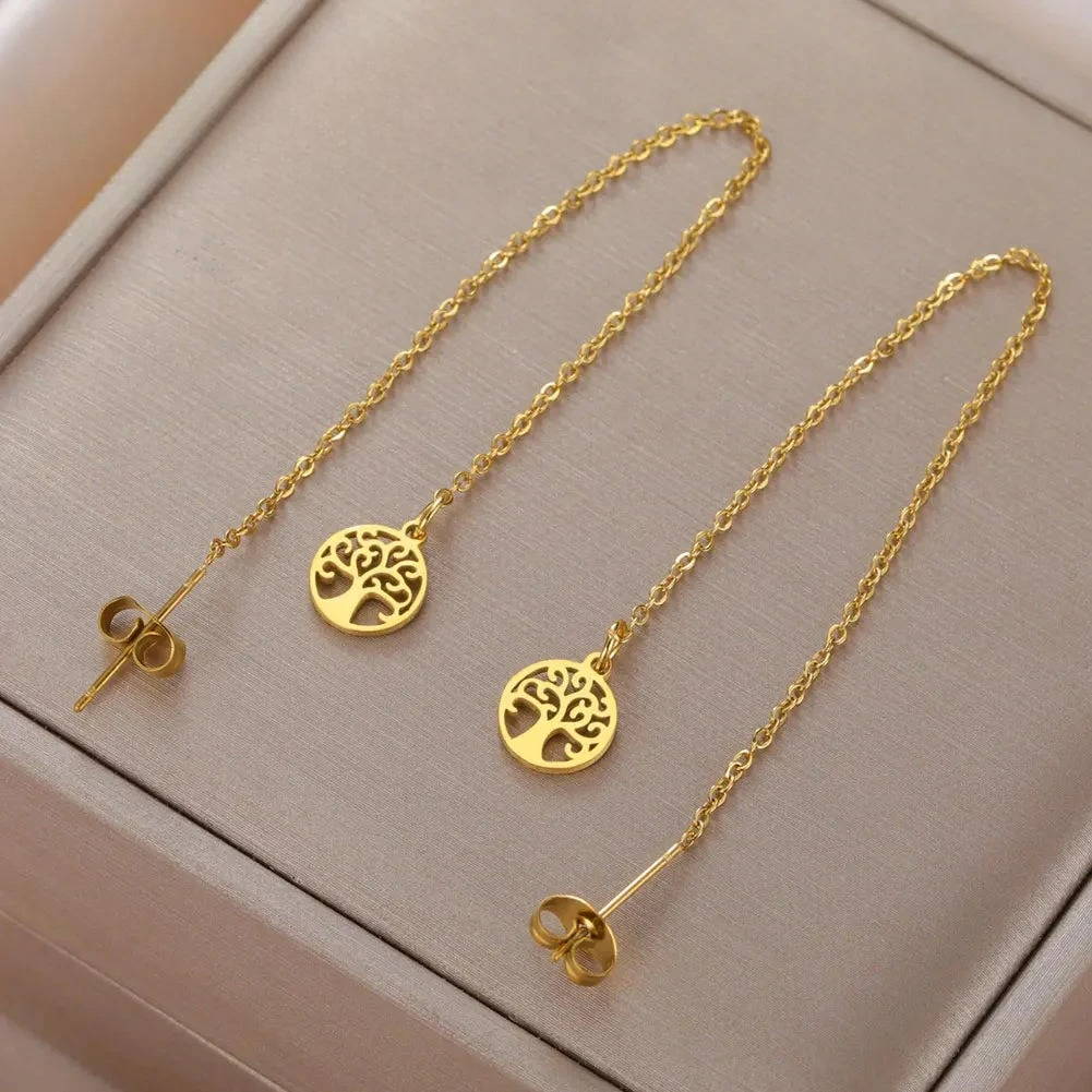 Tree of Life Drop Earrings for Women gold