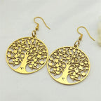 Round Dangle Earrings Tree of Life Gold