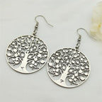 Round Dangle Earrings Tree of Life Silver