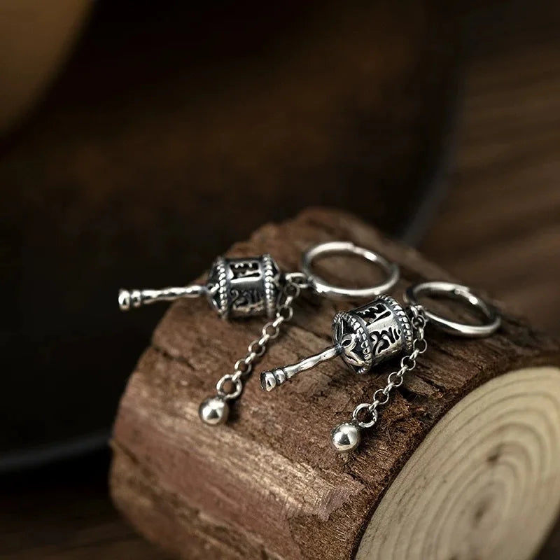 Buddhist Prayer Wheel Dangle Earrings