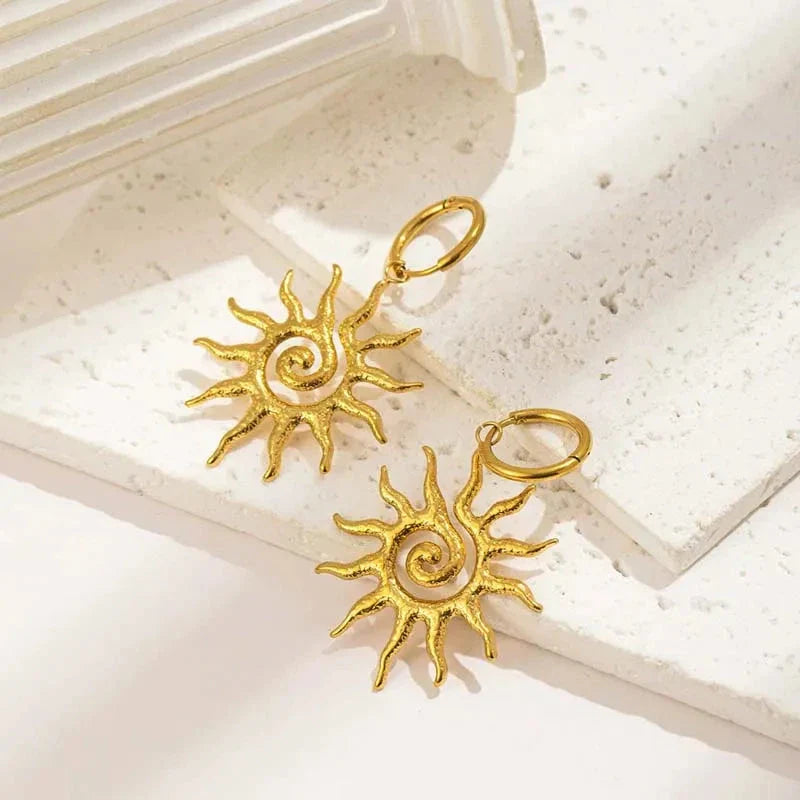 Gold Sun Drop Earrings