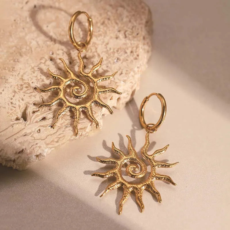 Gold Sun Drop Earrings