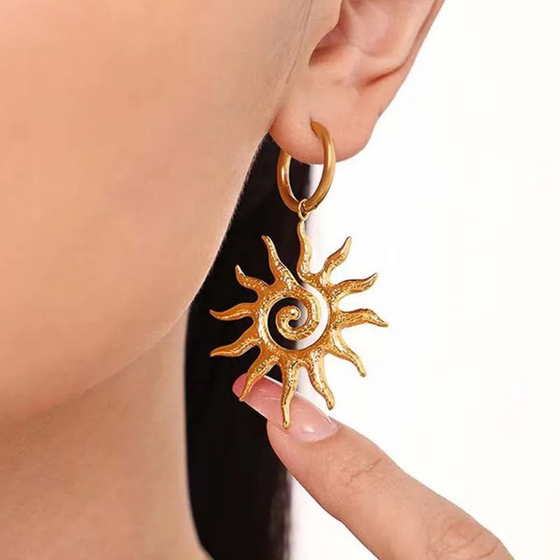 Gold Sun Drop Earrings