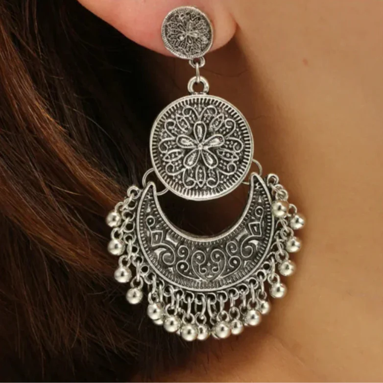 Bohemian Baroque Style Dangle Earrings silver