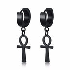 Egyptian Style Ankh Cross Dangle Earrings Black