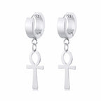 Egyptian Style Ankh Cross Dangle Earrings Silver