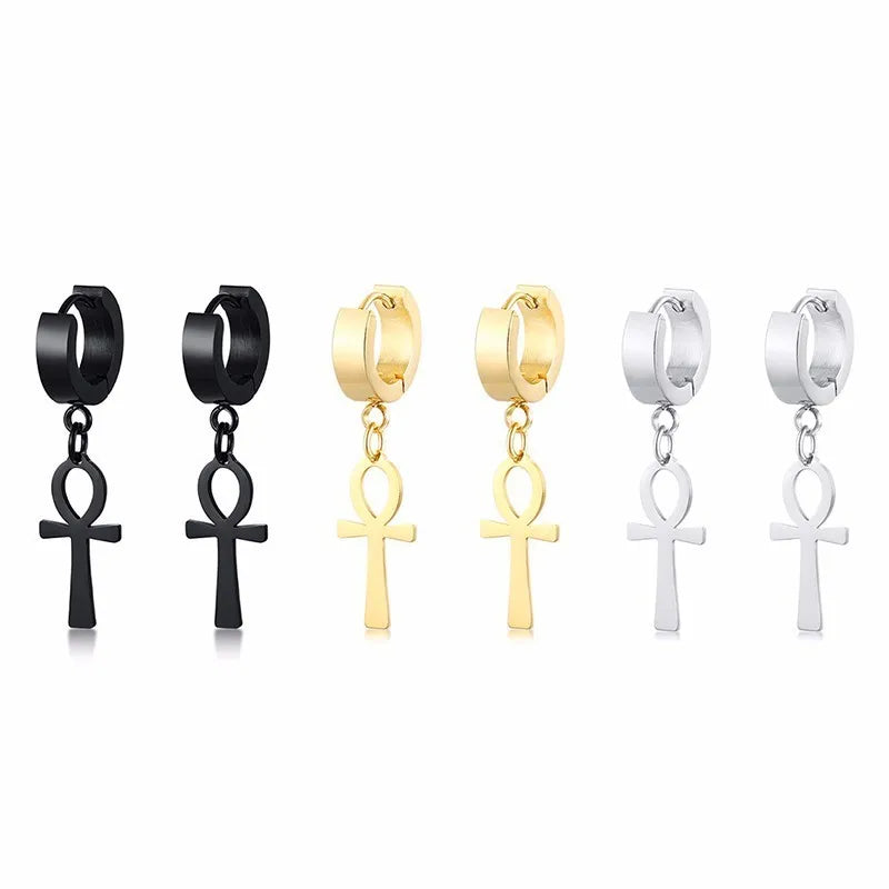 Egyptian Style Ankh Cross Dangle Earrings