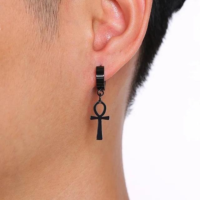 Egyptian Style Ankh Cross Dangle Earrings Black