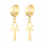 Egyptian Style Ankh Cross Dangle Earrings Gold