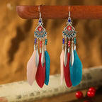 Ethnic Style Dangle Earrings with Feathers 4
