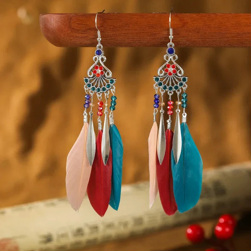 Ethnic Style Dangle Earrings with Feathers 4