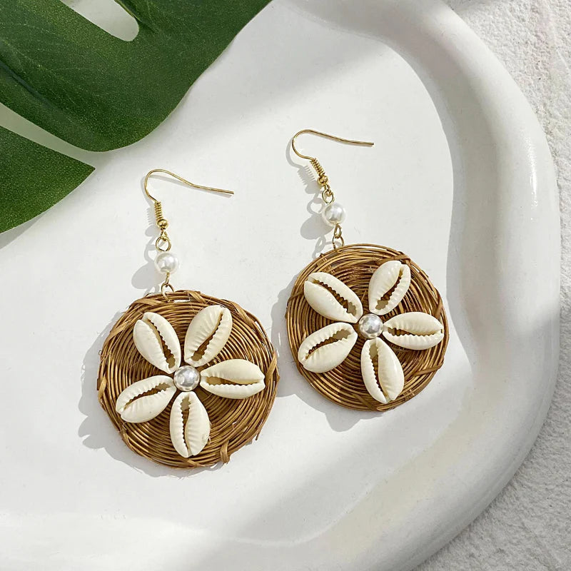 Nature-Inspired Cowrie Shell Drop Earrings