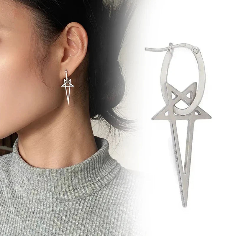 Long Pentacle Earrings Wiccan Witchcraft Women