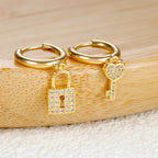 Key and lock hoop earrings with key and lock rhinestones gold
