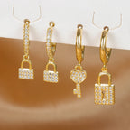 Key and lock hoop earrings with rhinestones