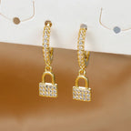 Key and lock hoop earrings with rhinestones gold