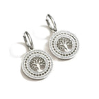 Round Drop Tree of Life Earrings in Silver