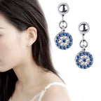 Blue Turkish Crystal Evil Eye Round Earrings