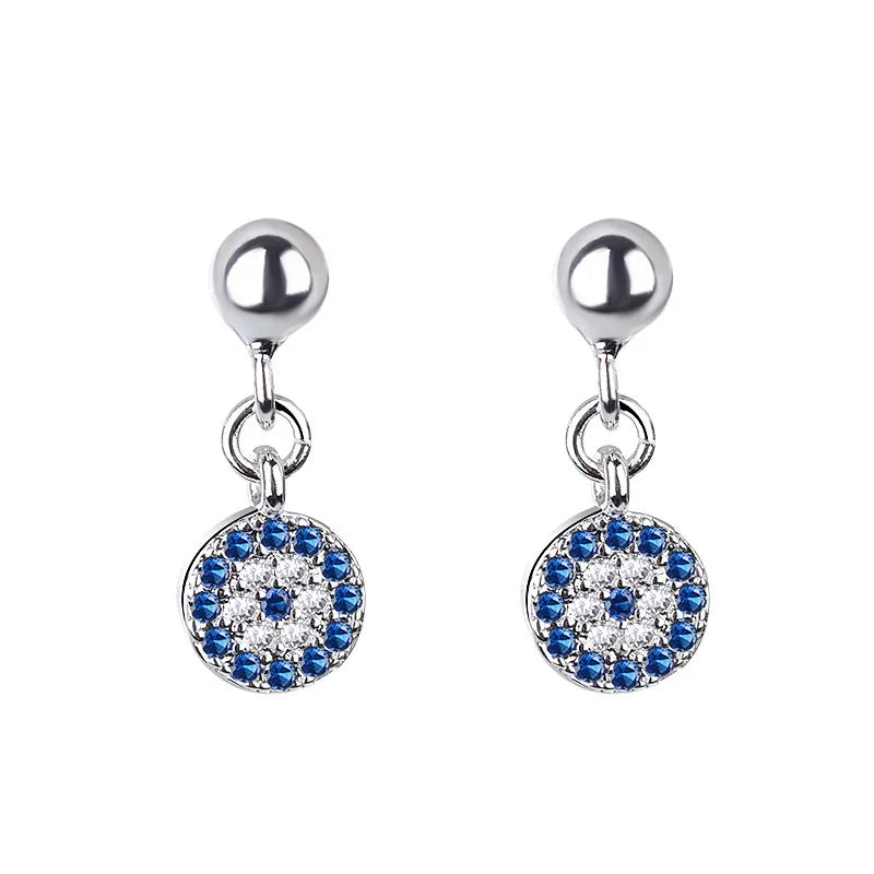 Blue Turkish Crystal Evil Eye Round Earrings