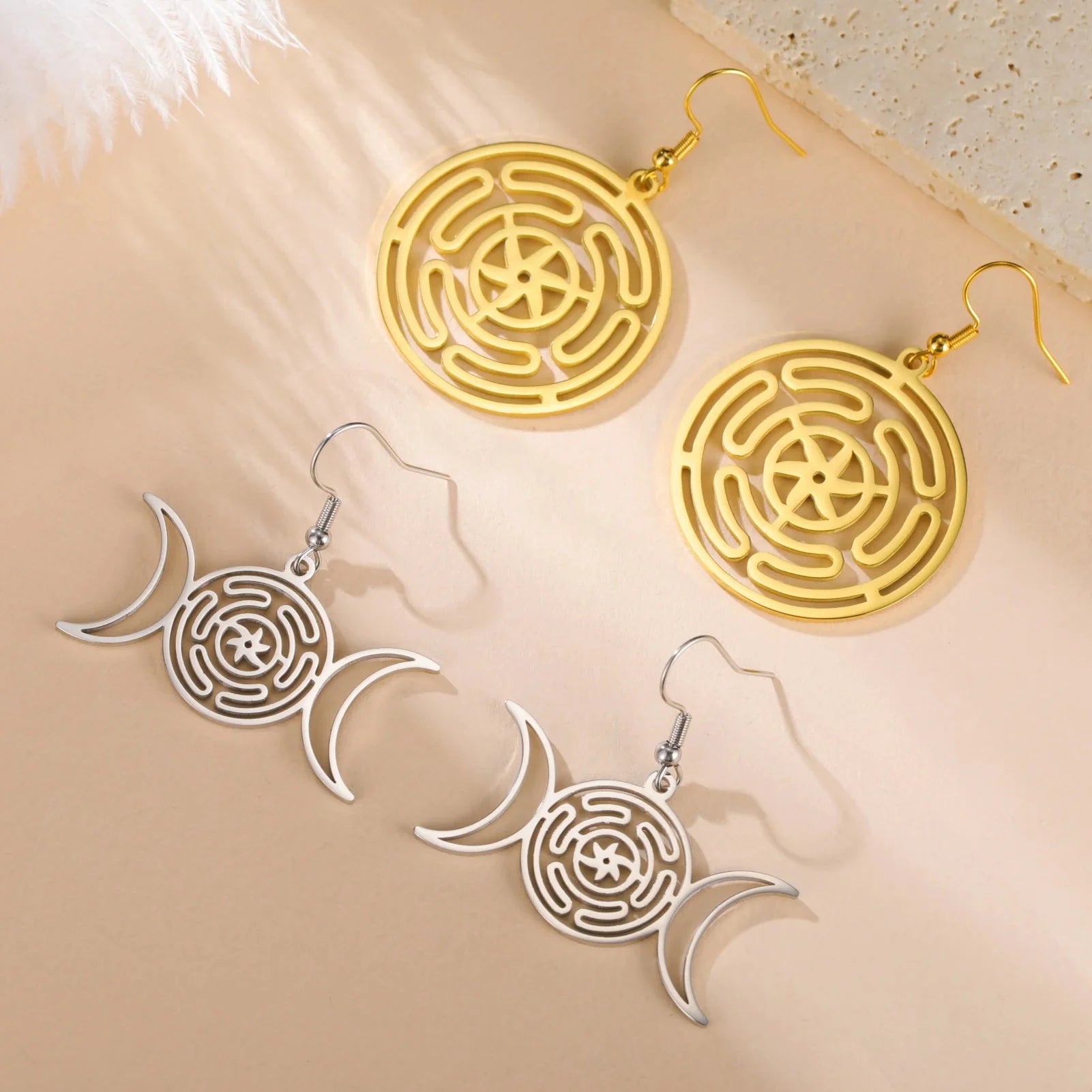 Hecate’s Wheel Strophalos Drop Earrings for Women gold
