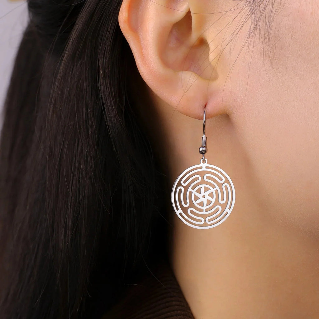 Hecate’s Wheel Strophalos Drop Earrings for Women silver