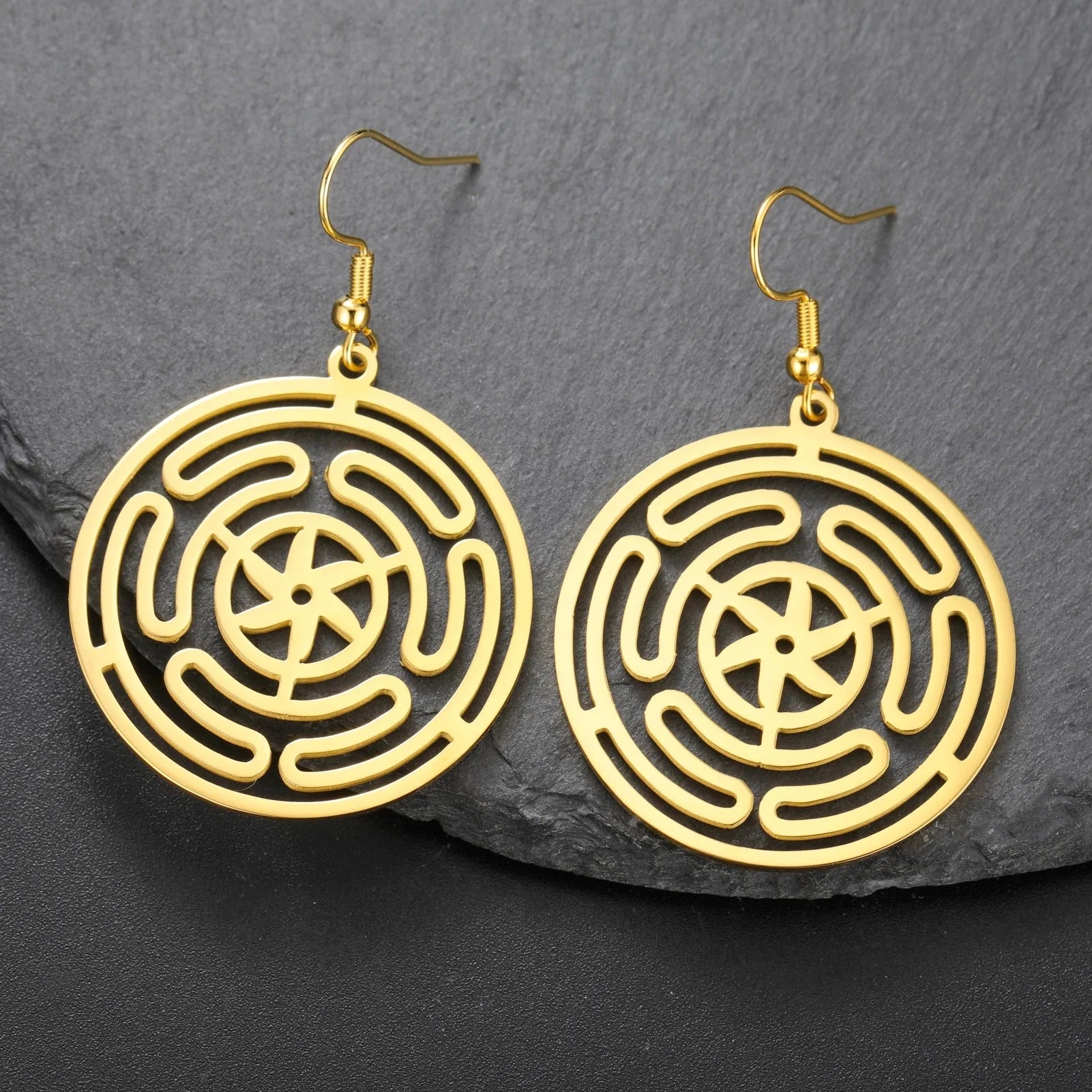 Hecate’s Wheel Strophalos Drop Earrings for Women gold