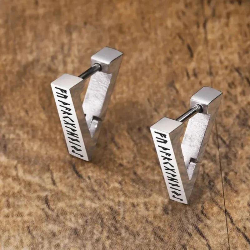Viking Runic Earrings for Men and Women, Nordic Silver