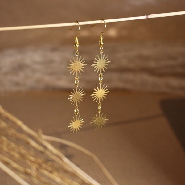 Sun Pendant Earrings Celestial Women