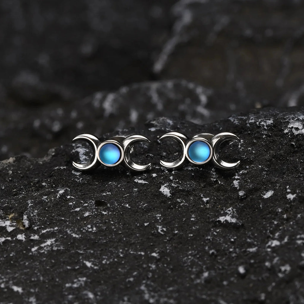 Triple Moon Earrings Wiccan Witchcraft Studs for Women