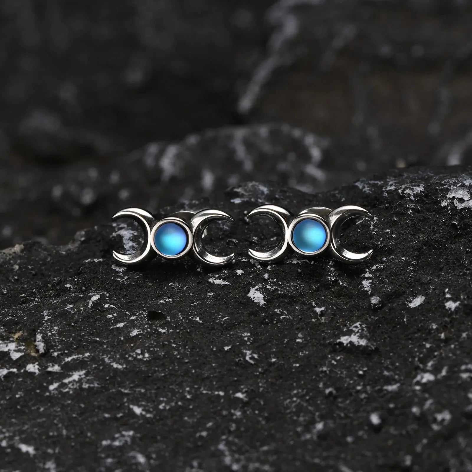 Triple Moon Earrings Wiccan Witchcraft Studs for Women