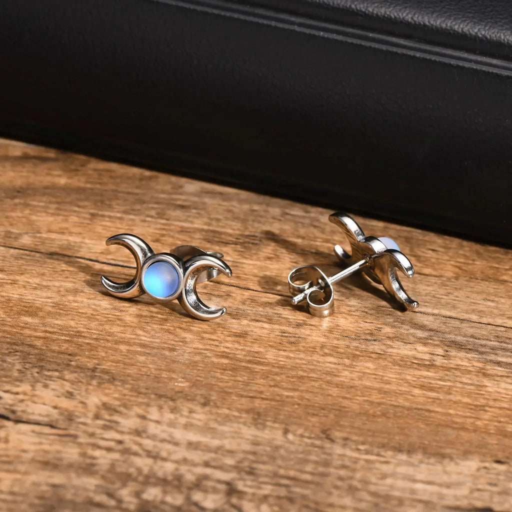 Triple Moon Earrings Wiccan Witchcraft Studs for Women