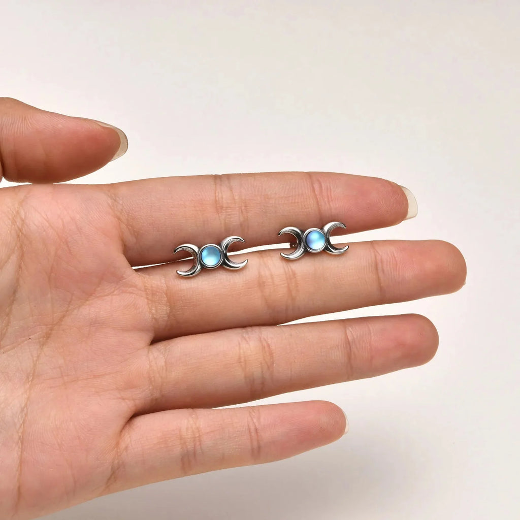 Triple Moon Earrings Wiccan Witchcraft Studs for Women