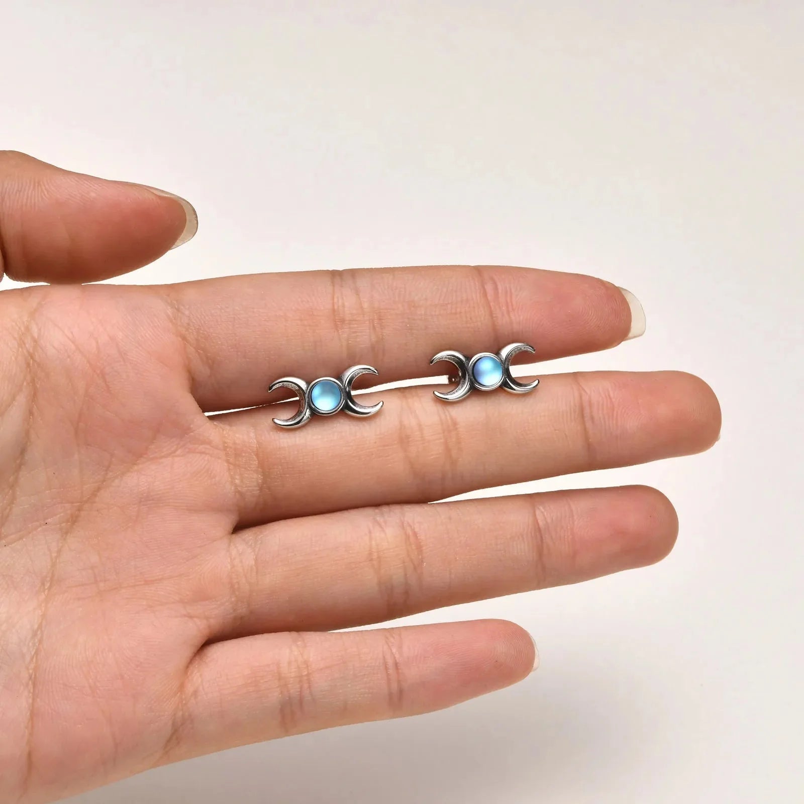 Triple Moon Earrings Wiccan Witchcraft Studs for Women