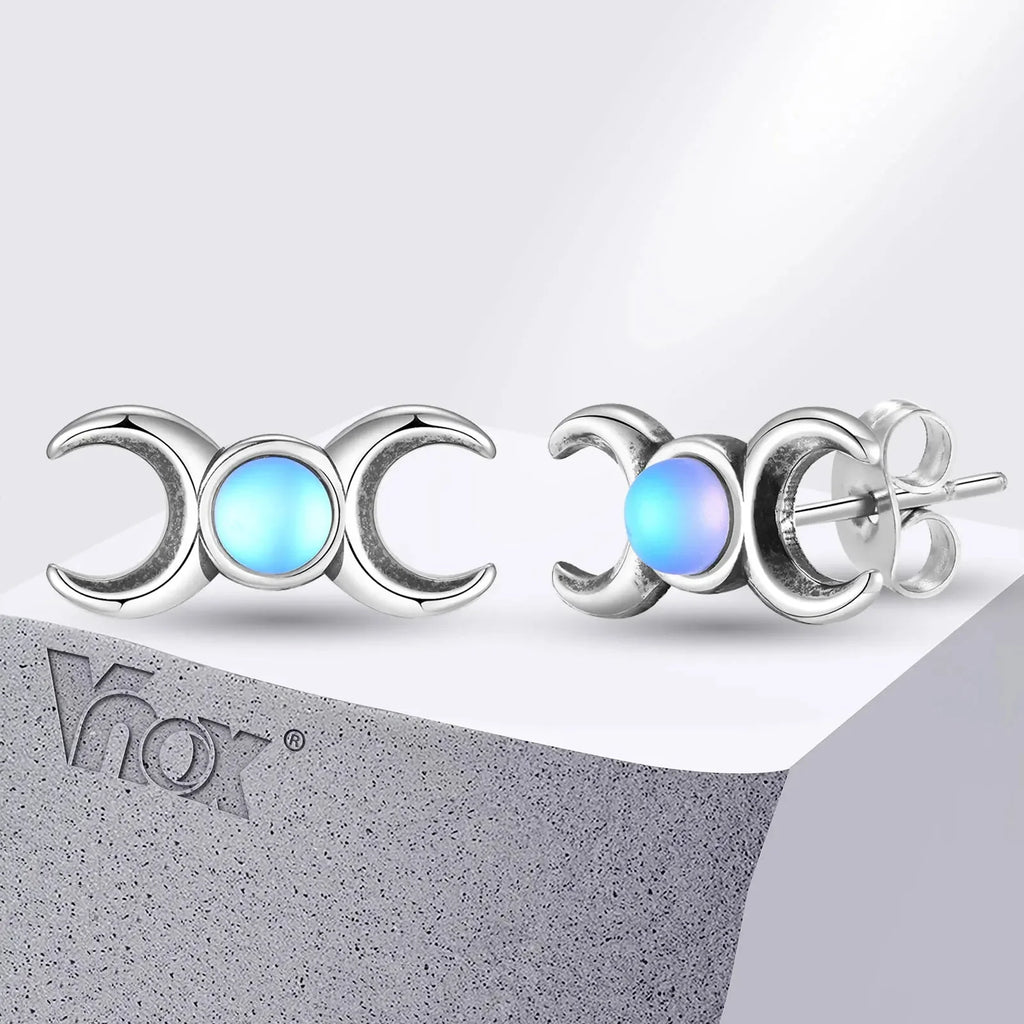 Triple Moon Earrings Wiccan Witchcraft Studs for Women