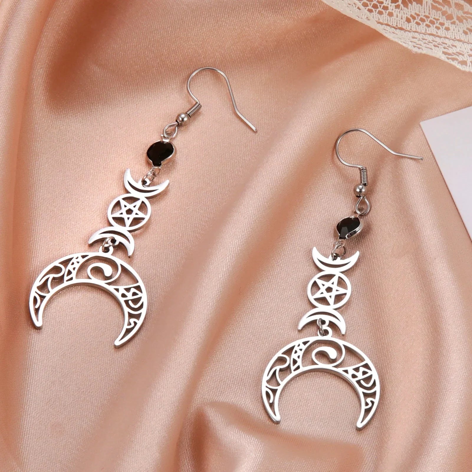 Wiccan Witchcraft Triple Moon Dangle Earrings for Women