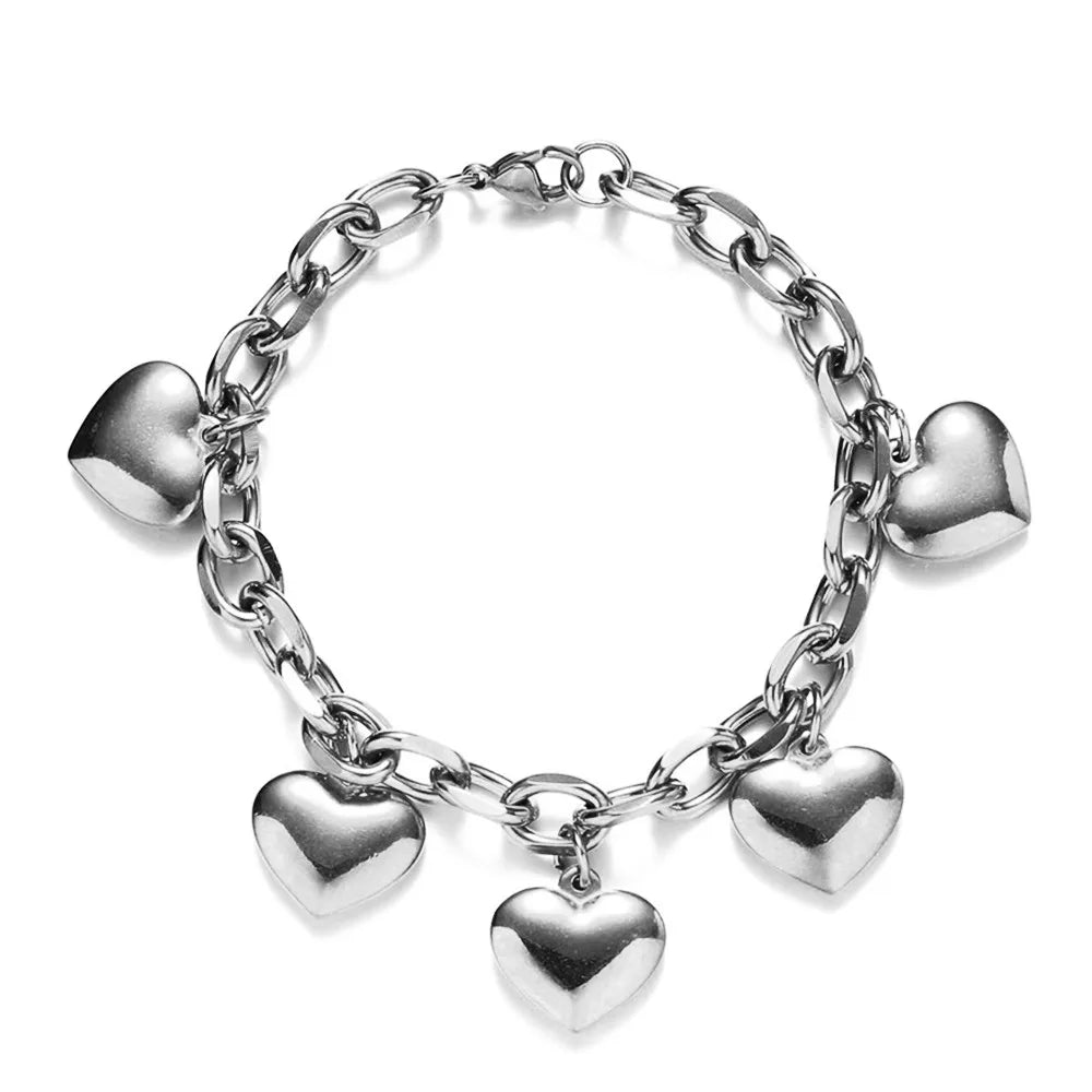 5 Hearts Bracelet Women's Chain Silver