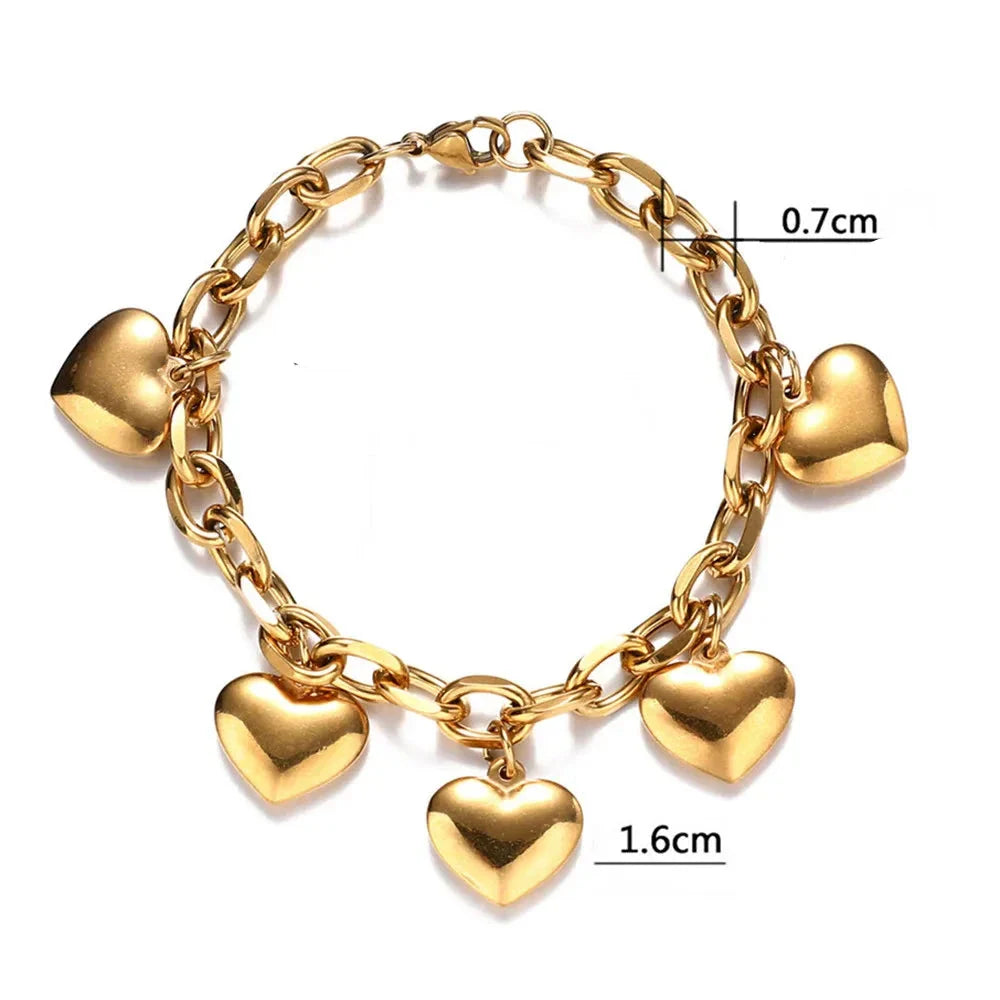 5 Hearts Bracelet Women's Chain Gold