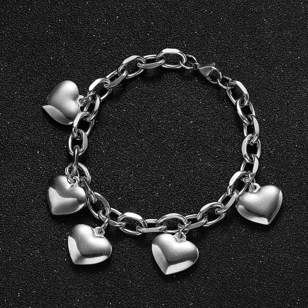 5 Hearts Bracelet Women's Chain Silver