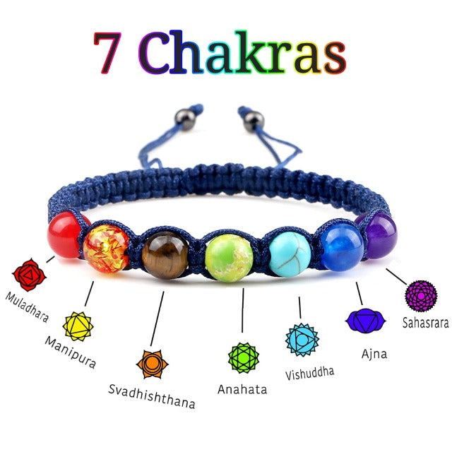 7 Chakras Braided Curb Chain Bracelet Men Women Genuine Stones