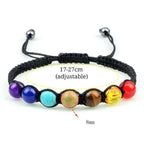 7 Chakras Braided Curb Chain Bracelet Men Women Genuine Stones black