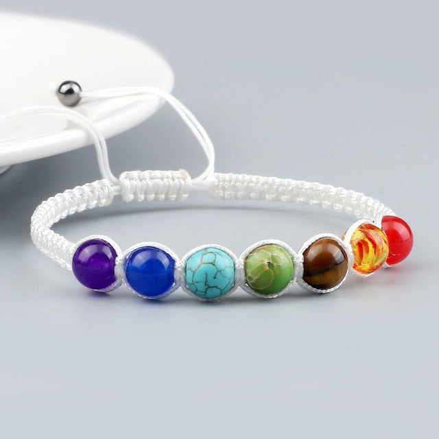 7 Chakras Braided Curb Chain Bracelet Men Women Genuine Stones