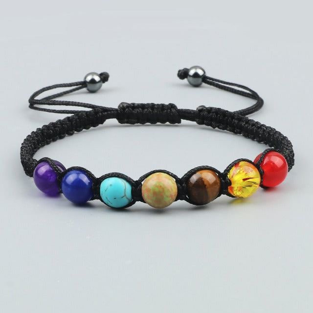 7 Chakras Braided Curb Chain Bracelet Men Women Genuine Stones black
