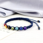 7 Chakras Braided Curb Chain Bracelet Men Women Genuine Stones blue
