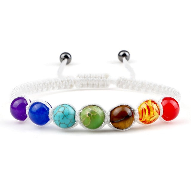 7 Chakras Braided Curb Chain Bracelet Men Women Genuine Stones white
