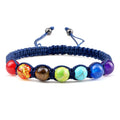 7 Chakras Braided Curb Chain Bracelet Men Women Genuine Stones blue