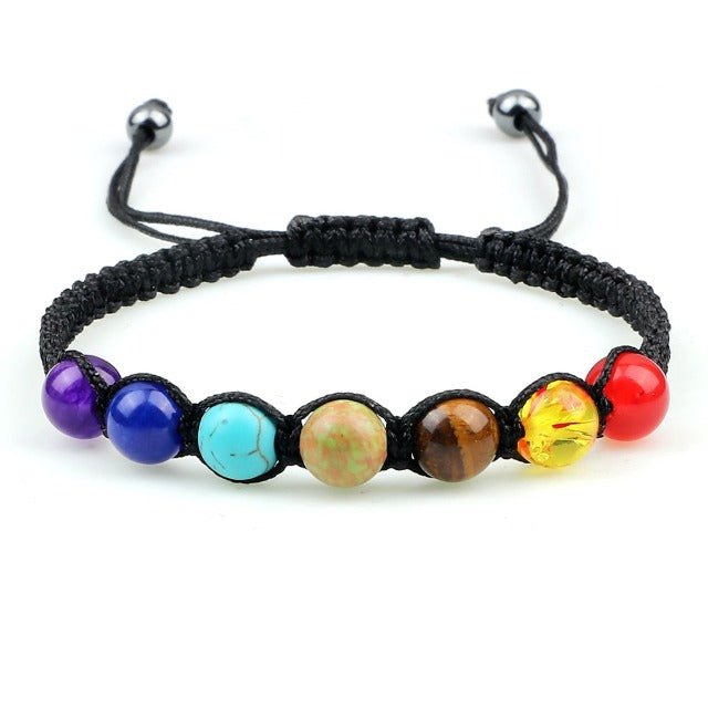 7 Chakras Braided Curb Chain Bracelet Men Women Genuine Stones black